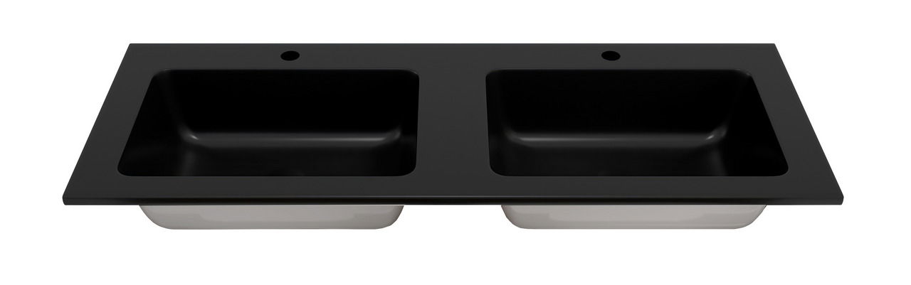 Schwarzes Doppelwaschbecken aus der Vogelperspektive
