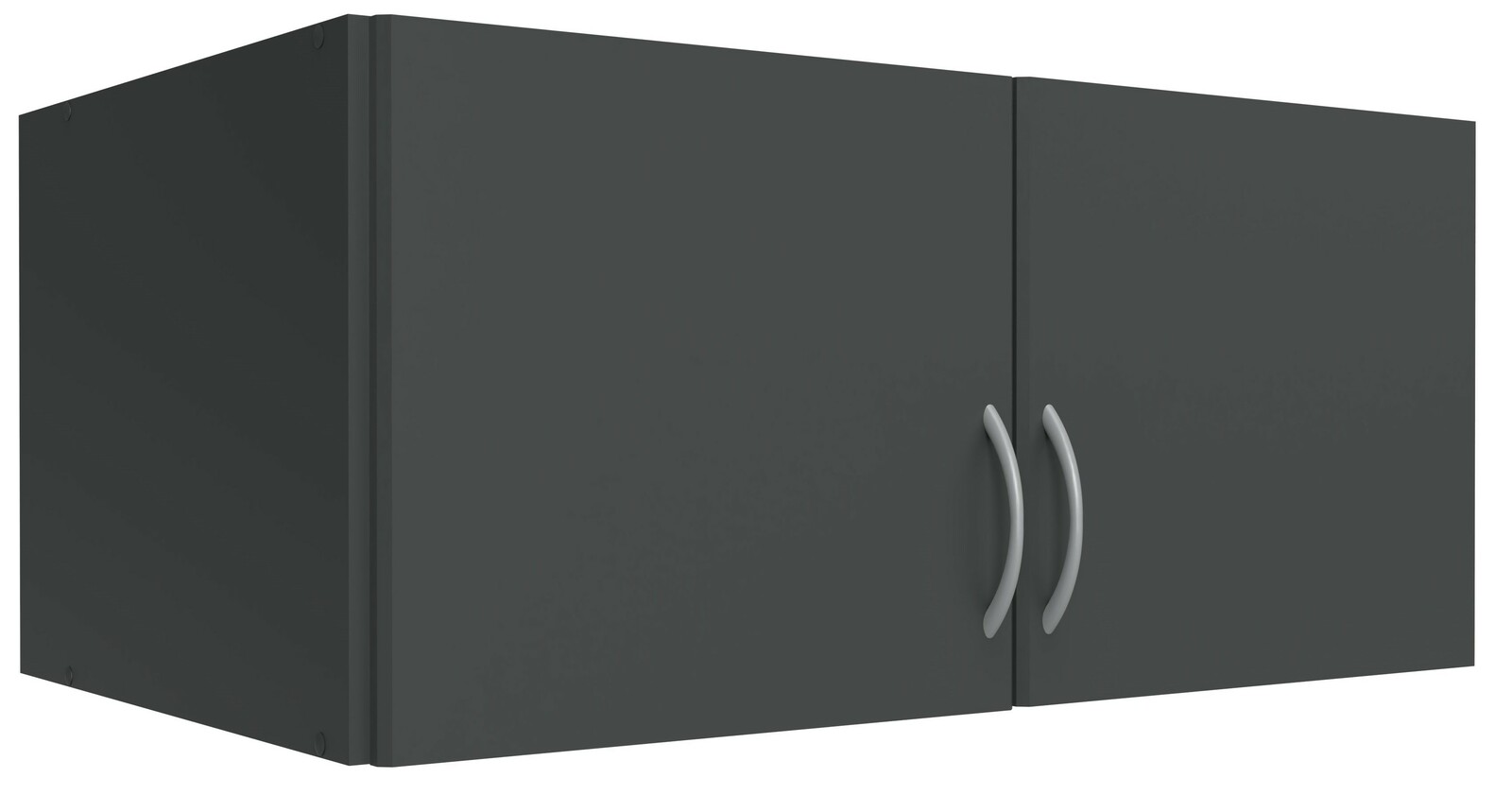 XORA Aufsatz T40 MULTIRAUMKONZEPT Schwarzer Wandschrank mit zwei Türen und silbernen Griffen, seitliche Perspektive