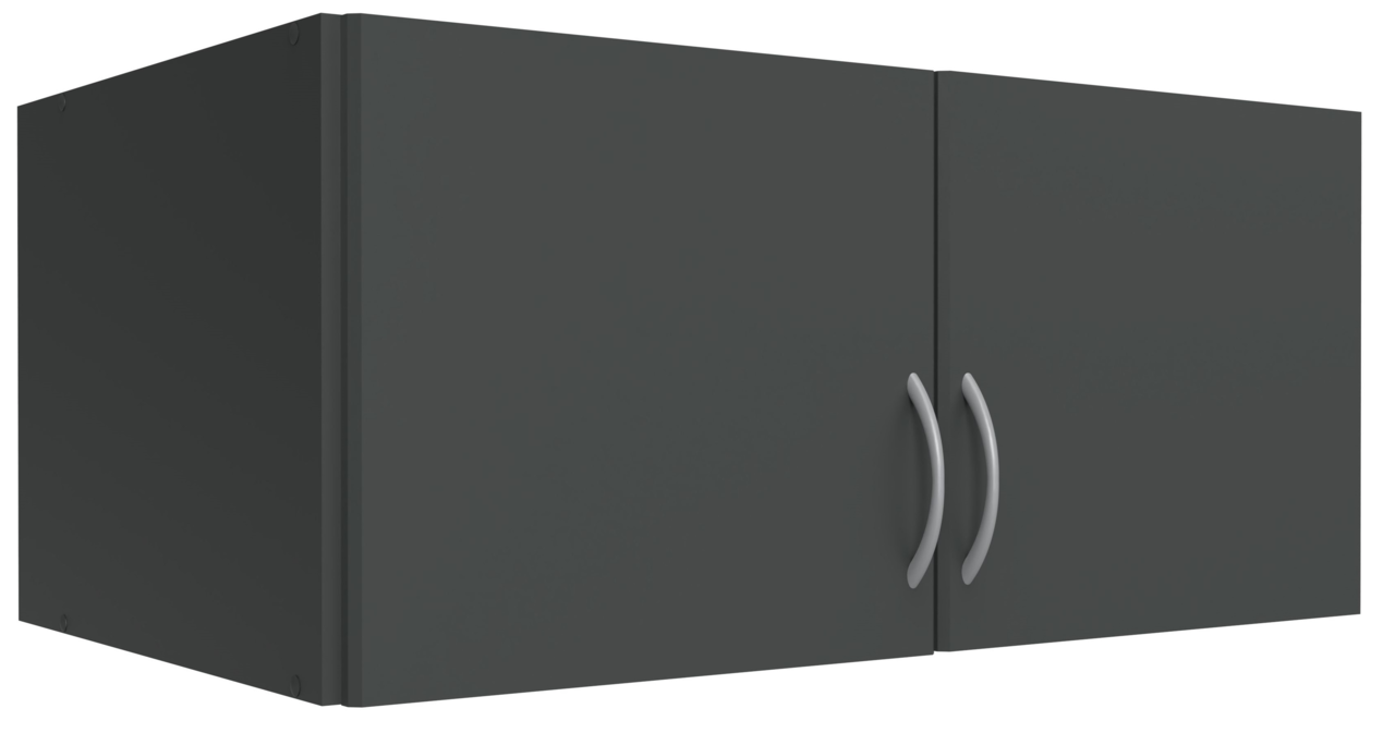 XORA Aufsatz T40 MULTIRAUMKONZEPT Schwarzer Wandschrank mit zwei Türen und silbernen Griffen, seitliche Perspektive