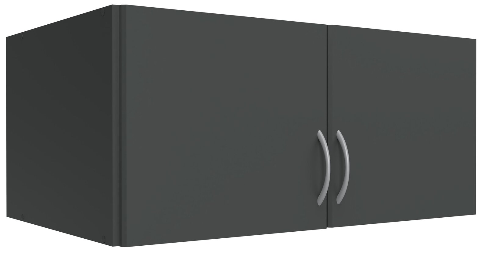 XORA Aufsatz T40 MULTIRAUMKONZEPT Schwarzer Wandschrank mit zwei Türen und silbernen Griffen, seitliche Perspektive