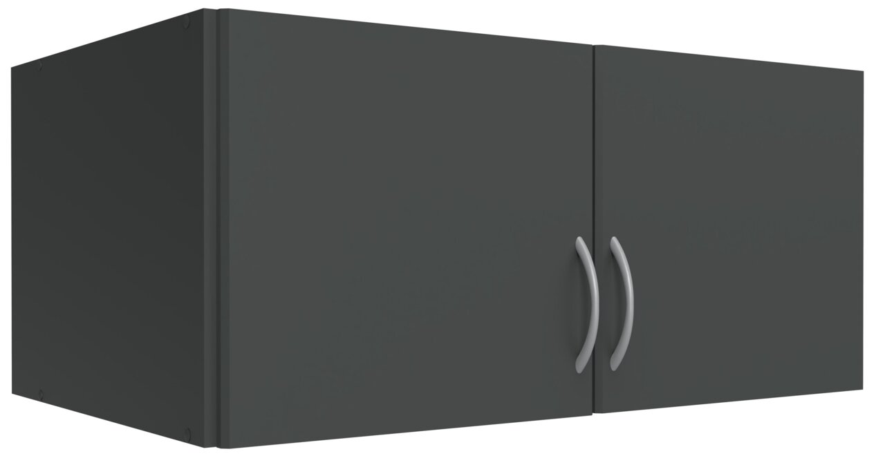 XORA Aufsatz T40 MULTIRAUMKONZEPT Schwarzer Wandschrank mit zwei Türen und silbernen Griffen, seitliche Perspektive