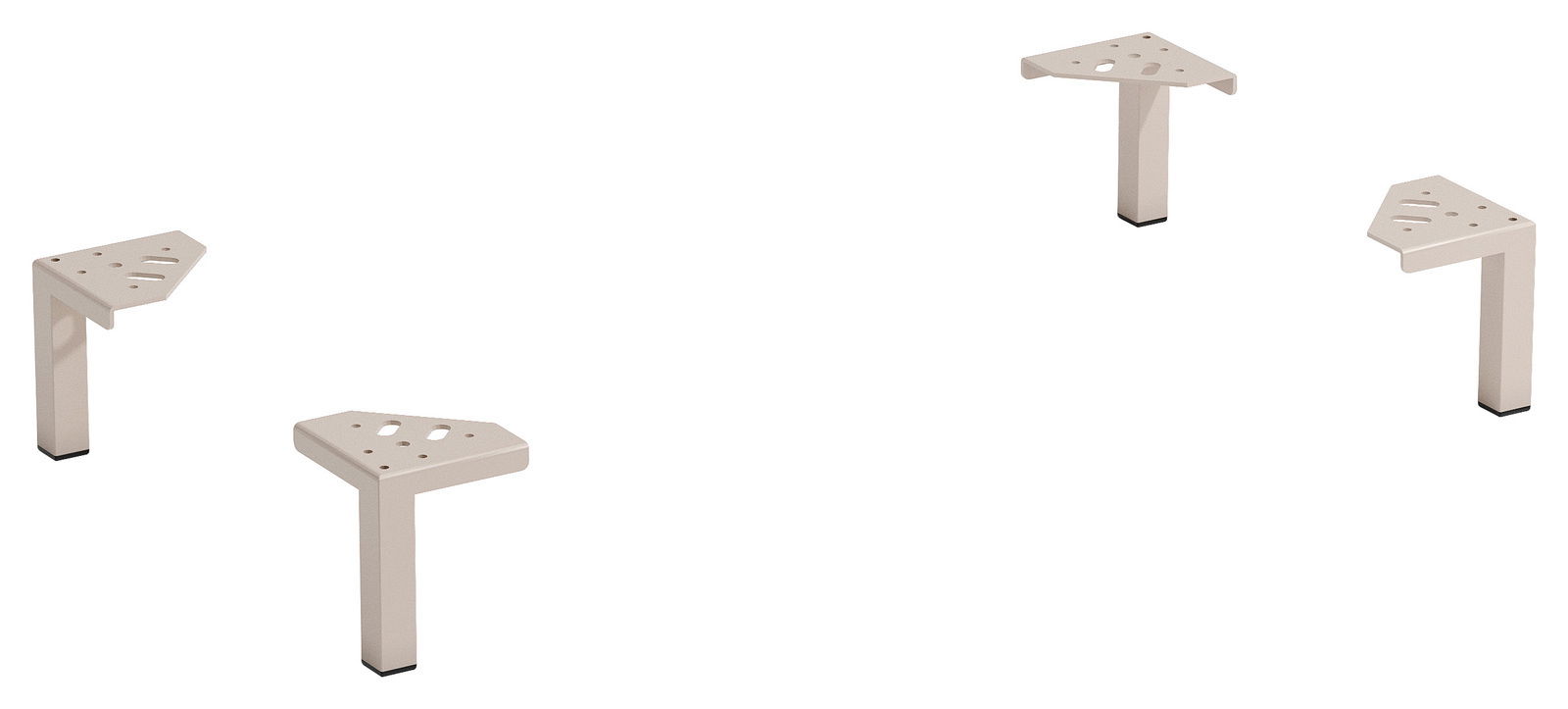 XORA Fuss-Set 4-tlg. Vier beige Möbelfüße in L-Form, perspektivisch von oben betrachtet.