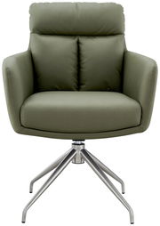 Grüner Armlehnstuhl mit Metallgestell, Frontalansicht