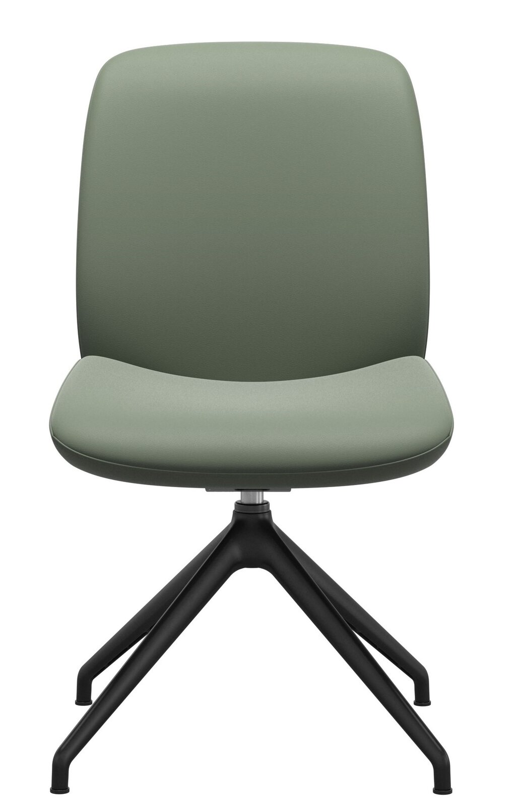 Moderner grüner Stuhl mit schwarzem Metallgestell, Vorderansicht