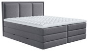Grijs boxspringbed met gewatteerde topper, zijaanzicht