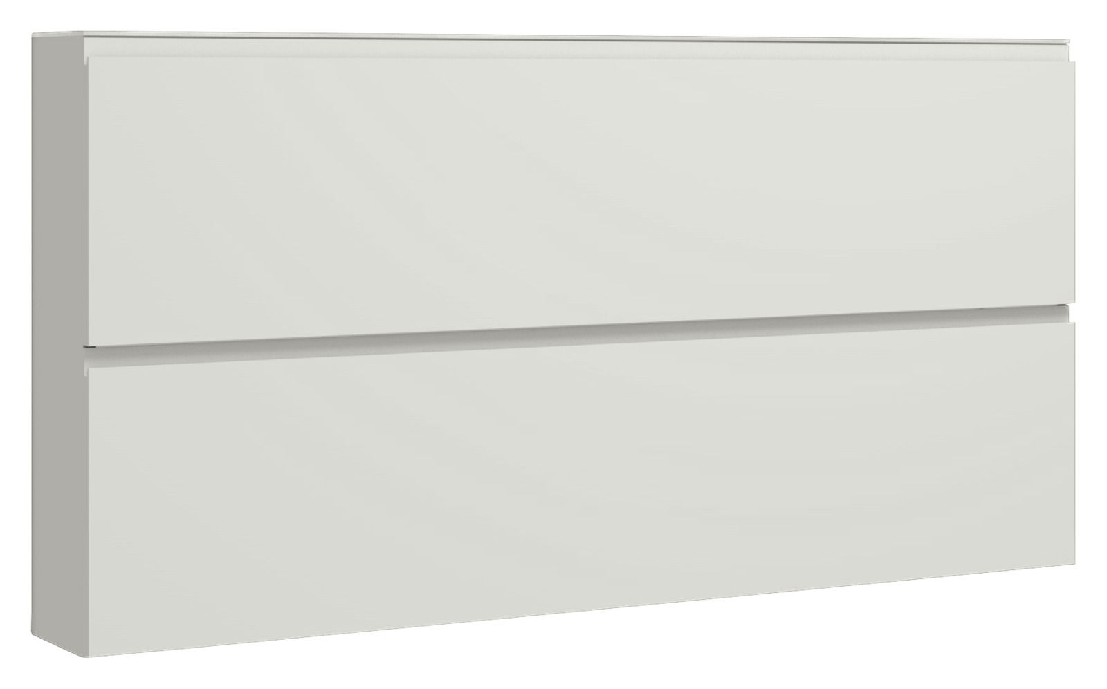 XL-Hängeschuhschrank 2K-T33 in seitlicher Perspektive, modernes Design in Weiß mit zwei Klappen.