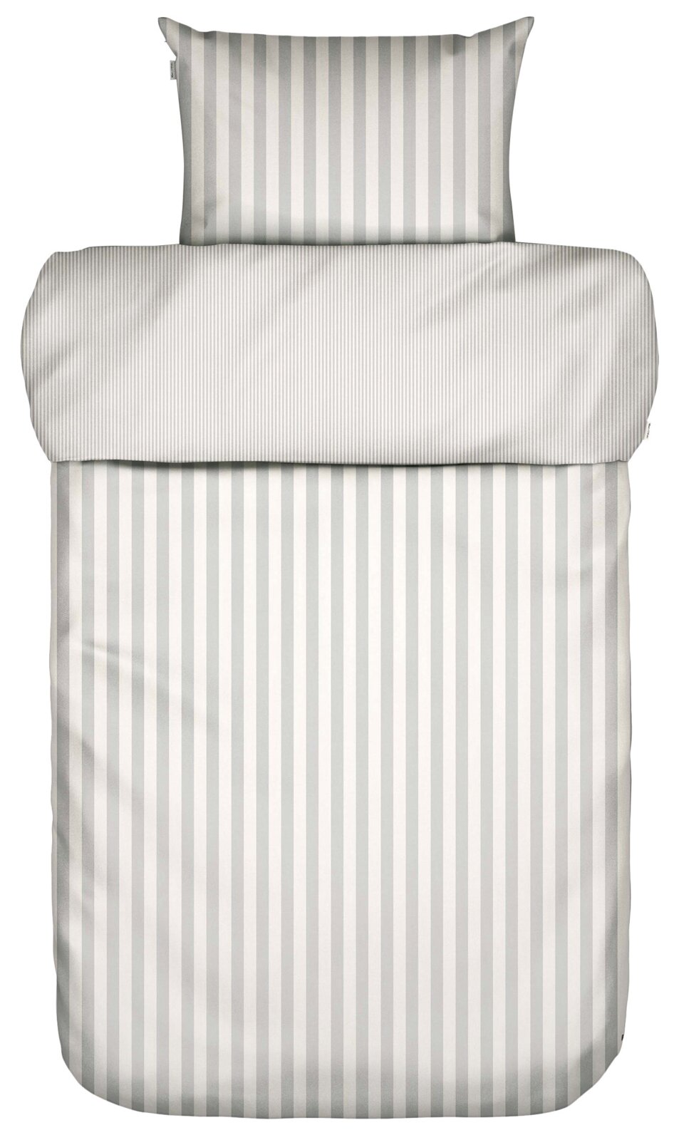 Beddengoedset 155 x 220 cm met grijze en witte strepen, gezien van bovenaf