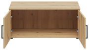 Offener Aufsatzschrank aus Holz mit zwei geöffneten Türen, frontale Ansicht