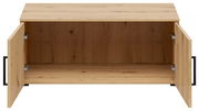 Offener Aufsatzschrank aus Holz mit zwei geöffneten Türen, frontale Ansicht
