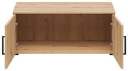 Offener Aufsatzschrank aus Holz mit zwei geöffneten Türen, frontale Ansicht