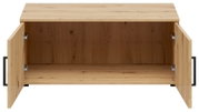 Offener Aufsatzschrank aus Holz mit zwei geöffneten Türen, frontale Ansicht