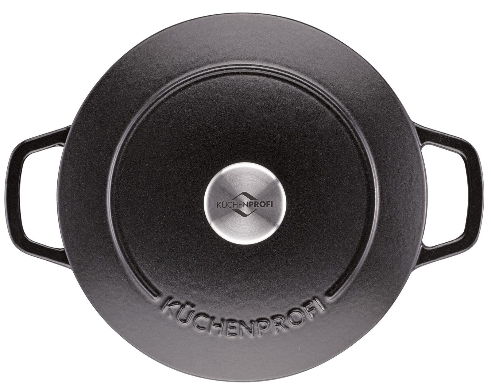 Runder Guss-Bräter 24 cm von oben mit zwei Griffen und Edelstahlknauf, Marke KÜCHENPROFI