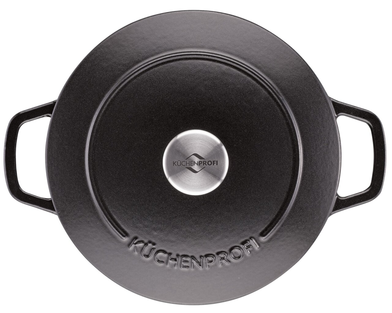 Runder Guss-Bräter 24 cm von oben mit zwei Griffen und Edelstahlknauf, Marke KÜCHENPROFI