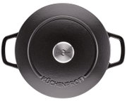 Ronde gietijzeren braadpan van 24 cm, met twee handgrepen aan de bovenkant en een roestvrijstalen knop, merk KÜCHENPROFI