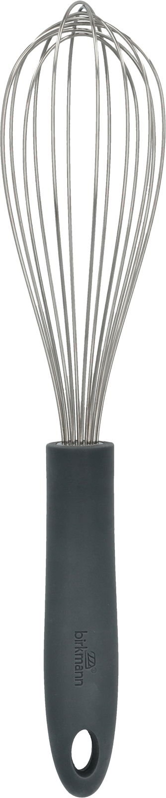 Birkmann Schneebesen COLOUR KITCHEN Grauer Schneebesen mit schwarzem Griff, frontal abgebildet