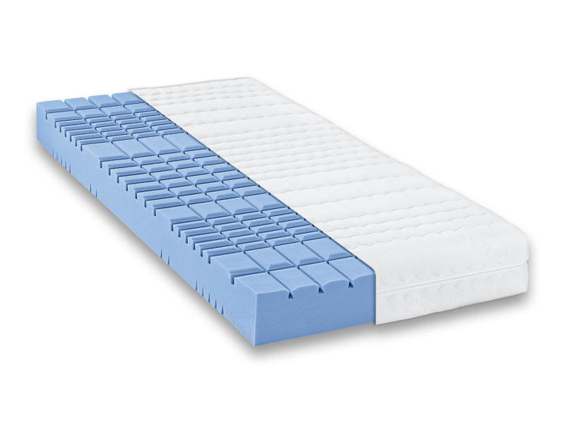 Z2 Wendematratze H3 MED DUO Wendematratze H3 90 x 200 cm mit blauer und weißer Oberfläche, seitliche Perspektive