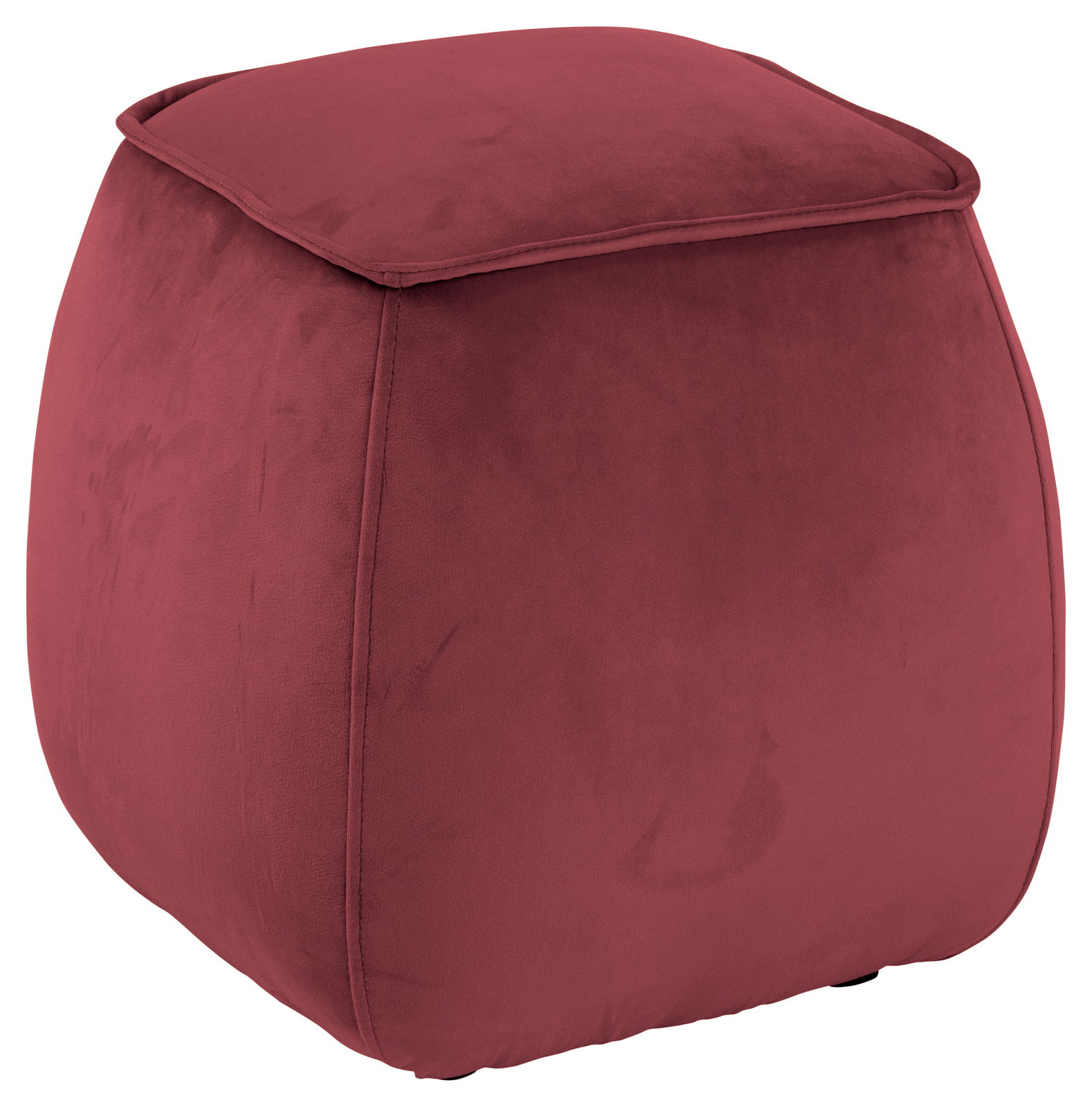 Roter quadratischer Hocker aus Samt, seitliche Perspektive