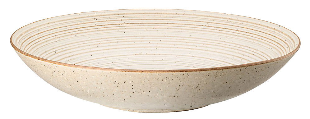 Suppenteller 23 cm aus Keramik mit feinen Rillen, seitliche Perspektive