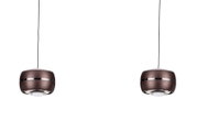 Twee moderne LED-hanglampen in bruine metaallook, gezien vanaf de voorkant, met een zwarte kabel.