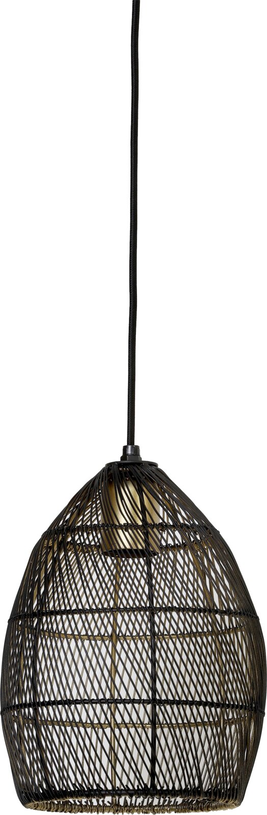 Light&Living Hanglamp MEYA Zwarte hanglamp met eivormige, opengewerkte draadkap en subtiele goudkleurige accenten, recht van voren afgebeeld