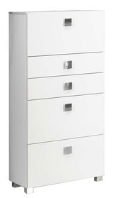 Weißes Highboard mit fünf Schubladen, seitliche Perspektive