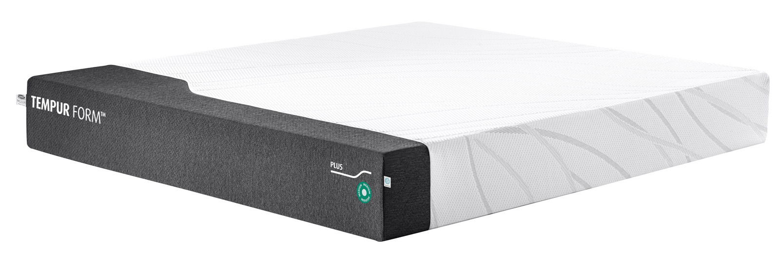 Tempur Viscomatratze 160x200 medium FORM PLUS MEDIUM Viscomatratze 160x200 medium in seitlicher Perspektive mit grauem Rand und weißer Oberfläche.