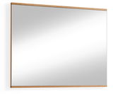Moderner rechteckiger Spiegel mit Holzrahmen, seitliche Perspektive