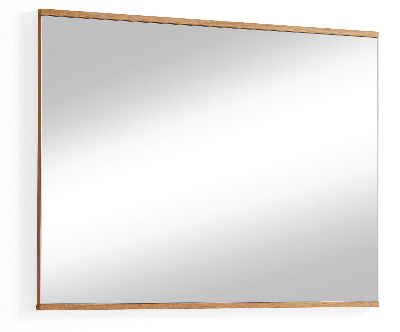 Moderner rechteckiger Spiegel mit Holzrahmen, seitliche Perspektive