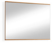 Moderner rechteckiger Spiegel mit Holzrahmen, seitliche Perspektive