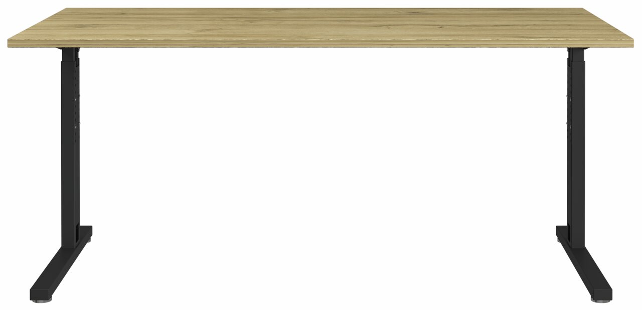 MID.YOU Schreibtisch PROFI 2.0 Moderner Schreibtisch mit Holzplatte und schwarzen Metallbeinen, Frontalansicht.