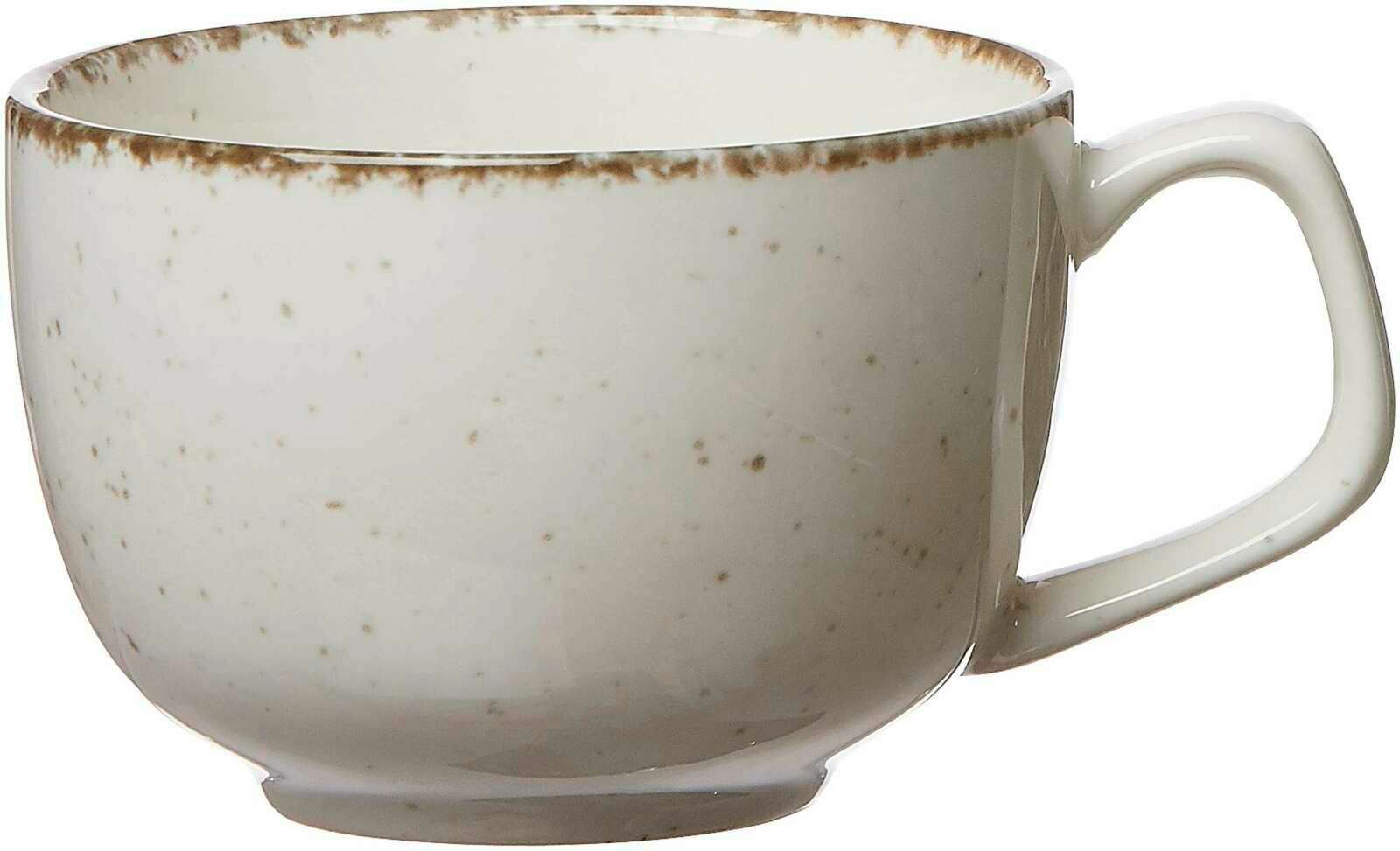 Beige Kaffeetasse Casa mit gesprenkeltem Design, seitliche Perspektive