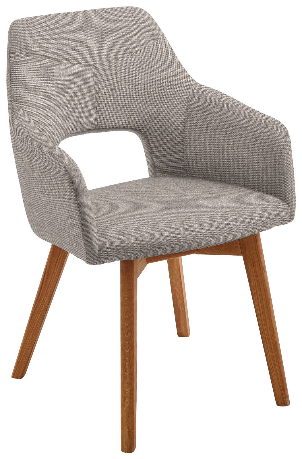 Voleo Sessel EVITA Moderner grauer Sessel mit Holzbeinen, seitliche Perspektive