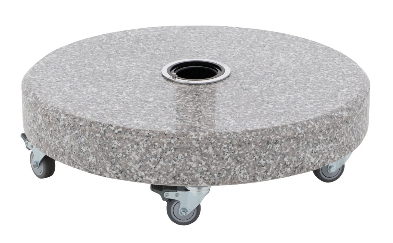 Runder Granitsockel mit Rollen, seitliche Perspektive