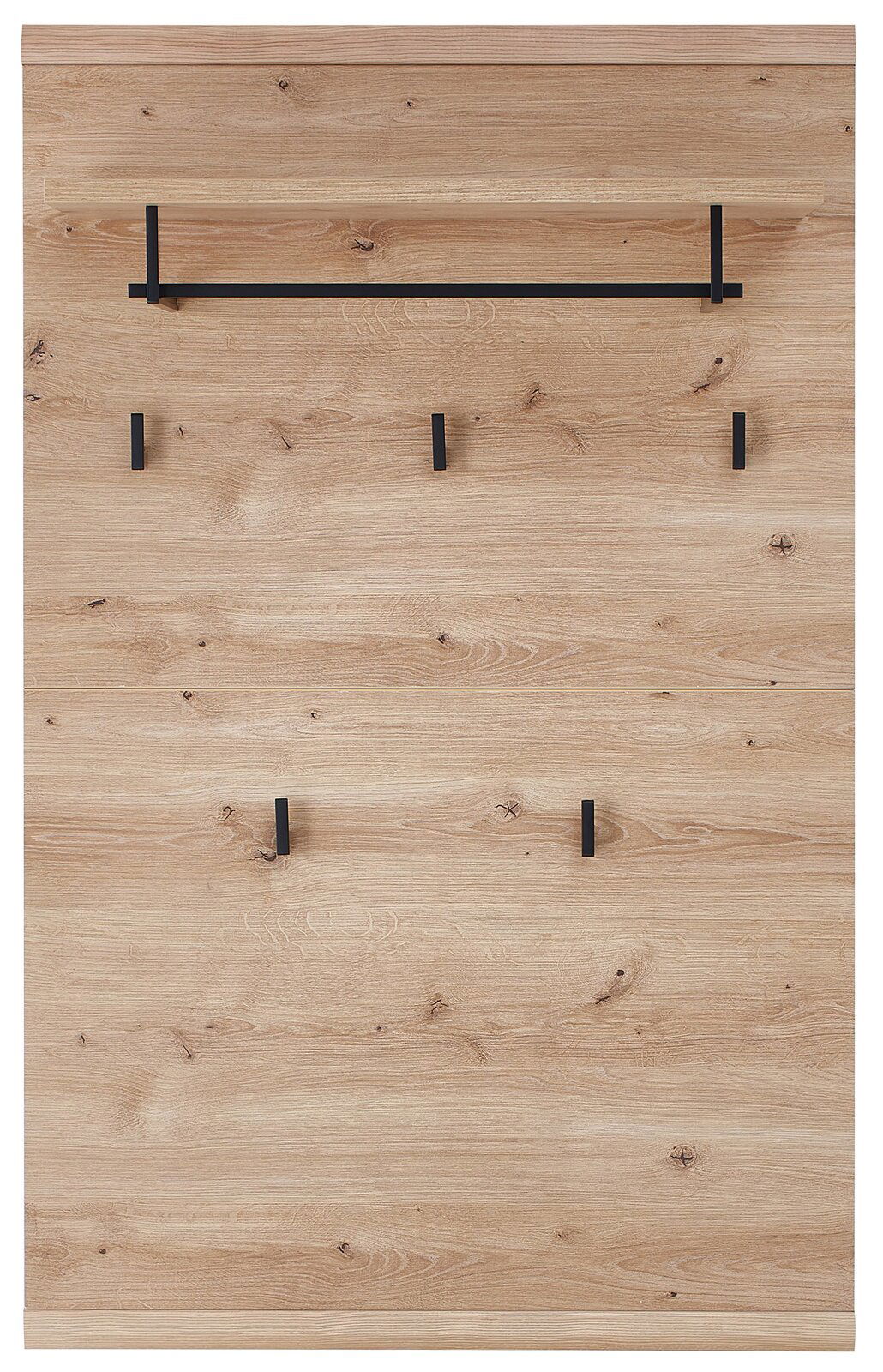 Linea Natura Garderobenpaneel SONOS Garderobenpaneel aus Holz mit mehreren schwarzen Haken und einer Ablage, Frontalansicht