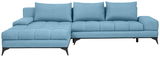 Blaue Rundecke Ottli mit modernem Design, linke Perspektive