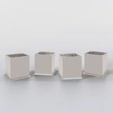 Vier quadratische Metallfüße für Unterschrank-Regal, frontale Perspektive.