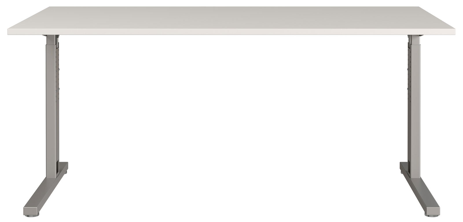 MID.YOU Schreibtisch PROFI 2.0 Moderner Schreibtisch mit weißer Tischplatte und grauem Metallgestell, Frontalansicht.