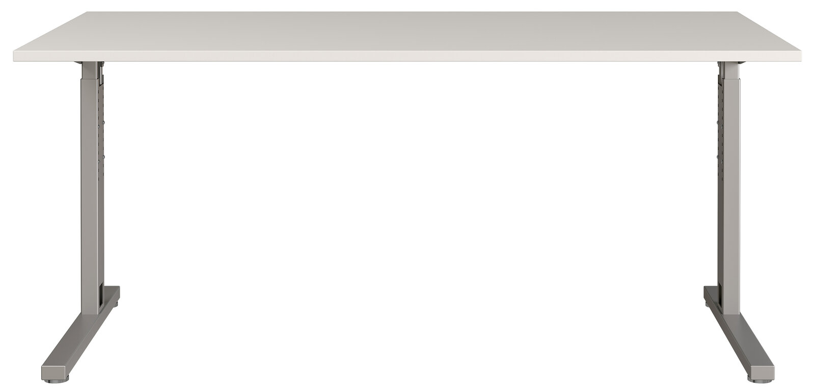 MID.YOU Schreibtisch PROFI 2.0 Moderner Schreibtisch mit weißer Tischplatte und grauem Metallgestell, Frontalansicht.