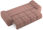 Braunes Funktionssofa in Liegeposition, Ansicht von oben.