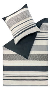 Bettwäsche-Set mit Streifen- und Leopardenmuster, bestehend aus einem Kissenbezug und einem Bettdeckenbezug, aus der Vogelperspektive fotografiert.