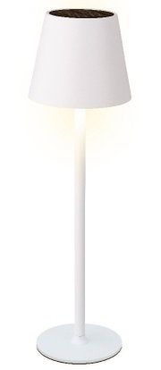 Witte zonne-tafellamp met ronde lampenkap, zijaanzicht
