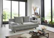 Graues Funktionssofa in modernem Wohnzimmer, seitliche Perspektive