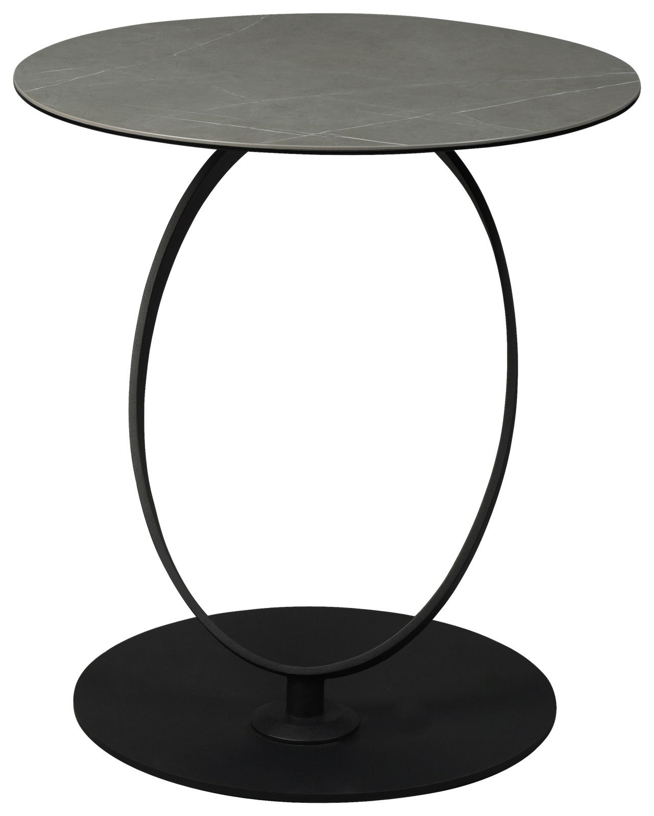 Dieter Knoll Bijzettafel PESCARA 1 Moderner Beistelltisch mit runder grauer Tischplatte und schwarzem Metallgestell, seitliche Perspektive