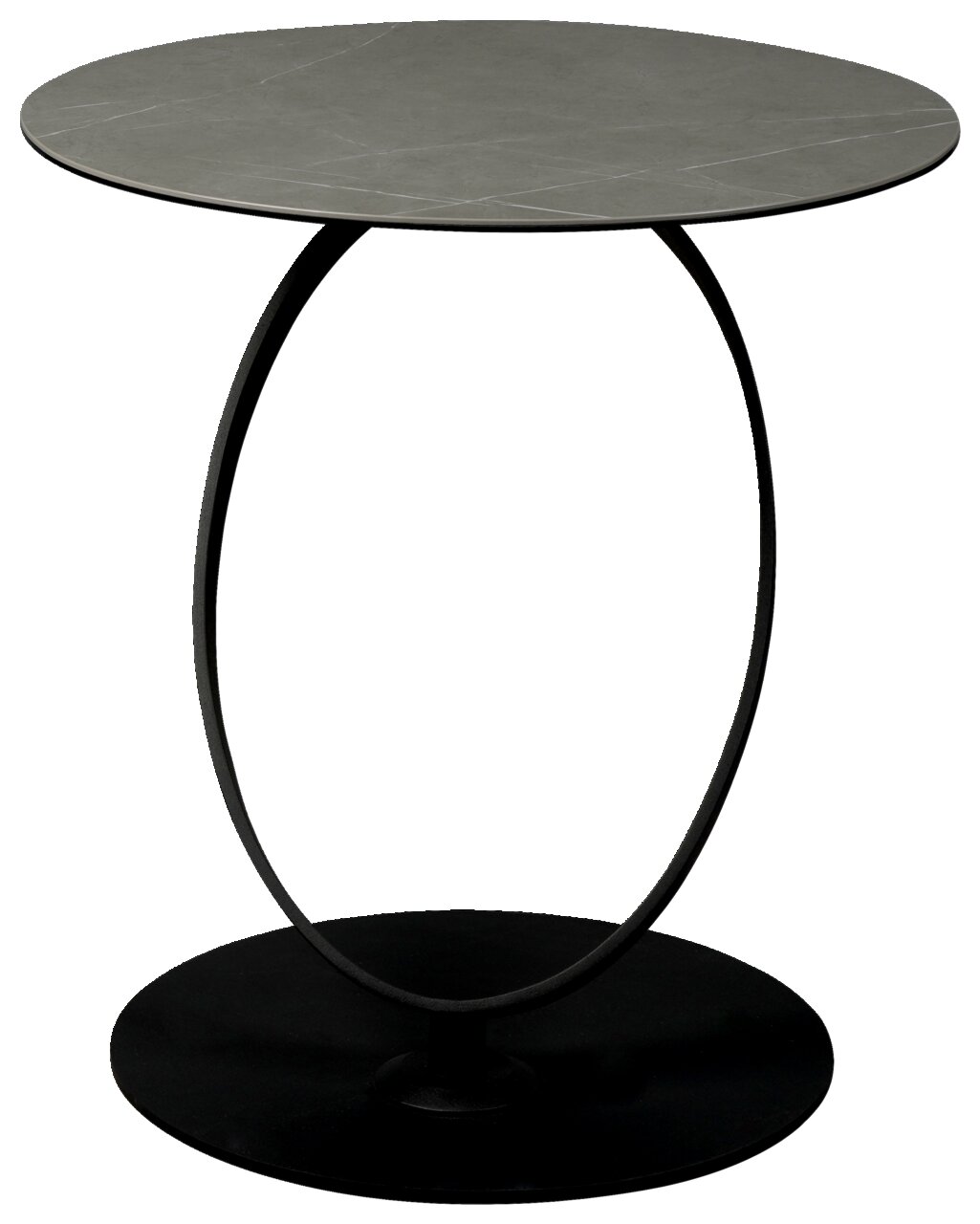 Dieter Knoll Bijzettafel PESCARA 1 Moderne bijzettafel met een rond grijs tafelblad en een zwart metalen onderstel, zijaanzicht
