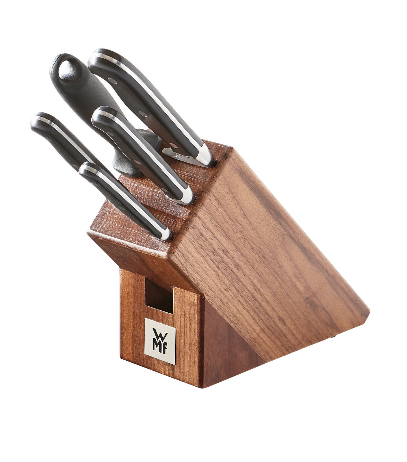 Messerblock Spitzenklasse 6-teilig aus Holz mit Messern, seitliche Perspektive
