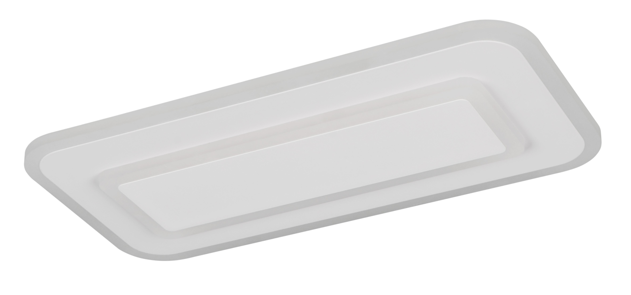 Rechteckige LED-Deckenleuchte in Weiß, seitliche Perspektive