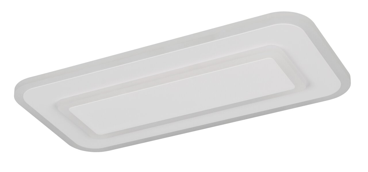 Rechteckige LED-Deckenleuchte in Weiß, seitliche Perspektive