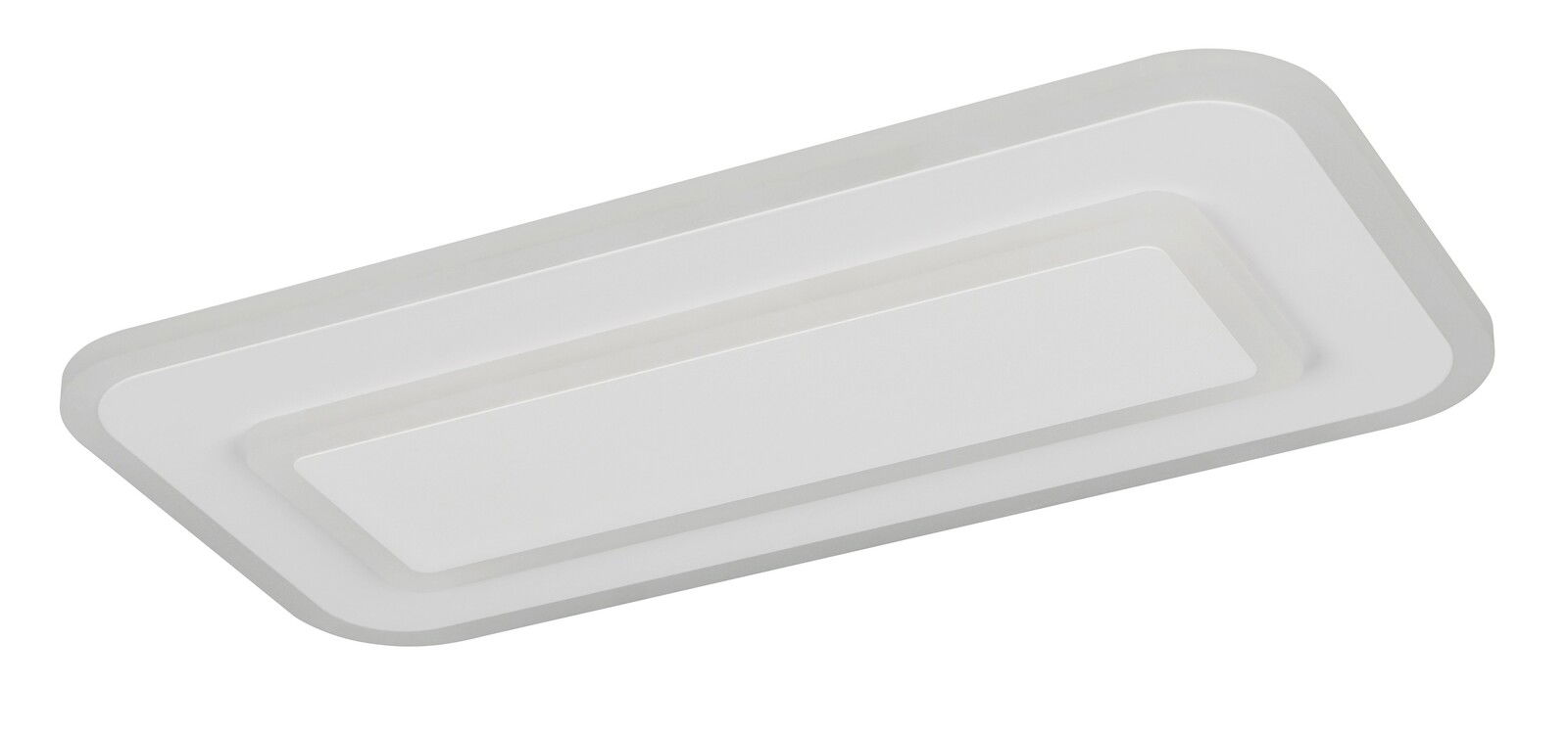 Rechteckige LED-Deckenleuchte in Weiß, seitliche Perspektive