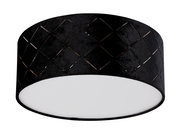 Schwarze Deckenleuchte mit geometrischem Muster, seitliche Perspektive