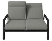 Gartenbank 2er mit grauen Polstern, Vorderansicht